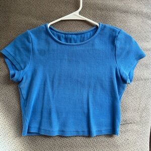 Princess Polly Bright Blue Ribbed Crewneck Crop Top